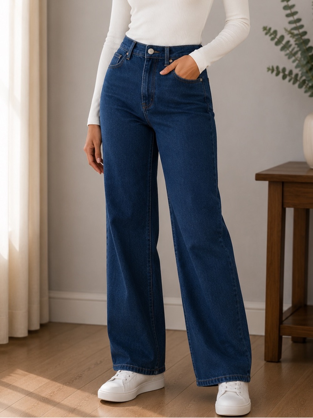 Melanie Lyne High-Rise Wide Leg Women's Jeans in Dark Blue